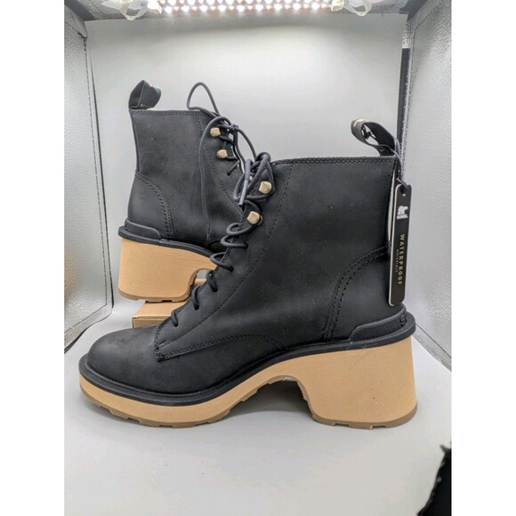 Sorel Womens Size 9 Hi-Line Black Leather Tawny Buff Lace Up Heeled Boots - Picture 5 of 8